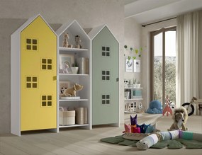 Set 3 dulapuri pentru copii Casami tip colibă de plajă – 1 deschis, 1 cu ușă Galben Strălucitor și 1 cu ușă Verde Intens – Vipack