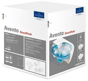 Set vas WC rimless suspendat, Villeroy&amp;Boch Avento, cu capac slim inchidere lenta si rezervor Geberit Duofix Sigma UP320