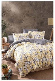 Lenjerie de pat galbenă/gri pentru pat dublu/canapea extinsă cu cearceaf inclus/cu 4 piese 200x220 cm Leaves – Mila Home