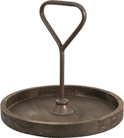 Tava servire, din lemn, cu maner din metal, H33 cm