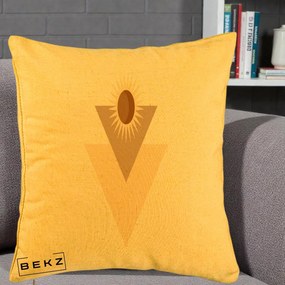 Perna Decorativa Boho Sun cu Triunghiuri Bej si Oval Solar, 40x40 cm, Galben, Husa Detasabila, Perna Inclusa, BEKZ®