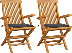 vidaXL Scaune grădină cu perne antracit, 2 buc., lemn masiv de tec