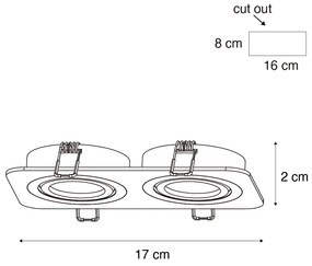 Set de 6 spoturi încastrate rotunjite, culoarea metalului de armă, GU10 50mm, reglabile, IP44, 2 lumini - Alberto