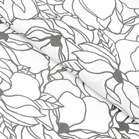 Goldea față de masă 100% bumbac - flori gri pe alb 120 x 180 cm