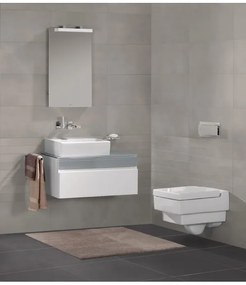 Dulap baza suspendat cu blat sticla, Memento Villeroy&amp;Boch, lavoar stanga, 80.6x46x37cm, alb/gri, C779L0MT