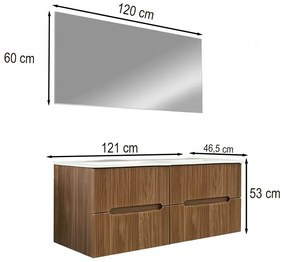 Mobilier de baie Trent 120 cm cu chiuvetă și oglindă ceramică 60x120 cm stejar apus de soare