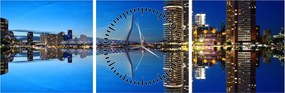 Tablou - Rotterdam nocturn (cu ceas) (90x30 cm)