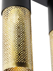 Plafoniera industrială neagră cu auriu, de formă alungită, cu 3 lumini - Raspi