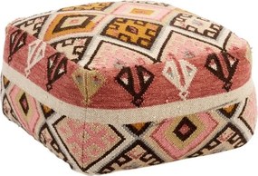 Puf kilim pătrat din lână, multicolor, cu bandă crem pe laturi, țesut manual, 30 x 60 x 60 cm, „Anara”