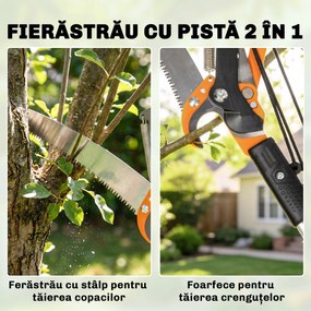 Outsunny Ferăstrău Manual 2-în-1 cu Tijă Telescopică din Aluminiu de 2-3 m, Ferăstrău de Tăiere și Foarfece cu Blocare de Siguranță | Aosom Romania