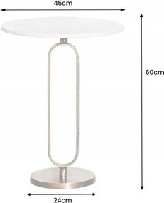 Masuta laterala din aluminiu si marmura Elegance 60cm auriu/ alb