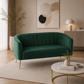 Canapea de design cu 2 locuri, ţesătură Velvet verde închis/gold crom-auriu, BAGY