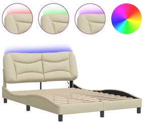 3213709 vidaXL Cadru de pat cu lumini LED, crem, 140x200 cm, textil
