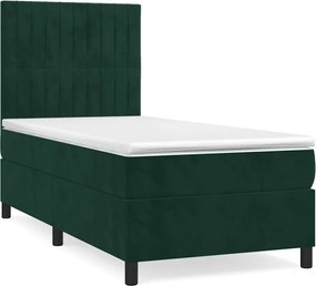 vidaXL Pat box spring cu saltea, verde închis, 90x190 cm, catifea