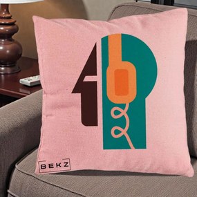 Perna Personalizata Retro Casti Muzicale, 40x40 cm, Roz, Husa Detasabila, Perna Inclusa, BEKZ®