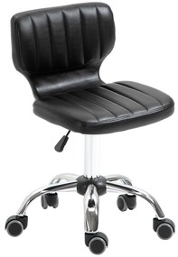 HOMCOM Taburet cu roți - taburet de lucru rotativ la 360° - taburet ergonomic - înălțime șezut reglabilă 47-62 cm - căptușeală de piele ecologică matlasată negru metal cromat | Aosom Romania