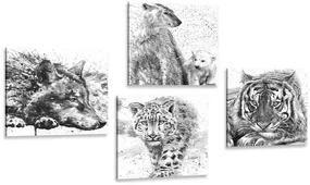 Set tablouri animale în design alb-negru de acuarelă