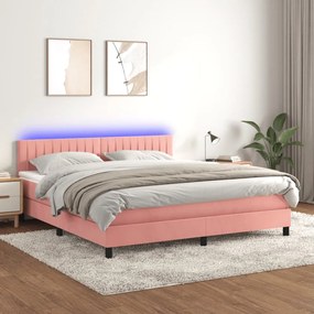vidaXL Pat continental cu saltea &amp; LED, roz, 120x200 cm, catifea