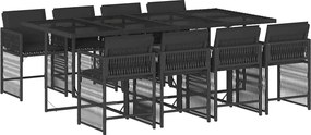 vidaXL Set mobilier de grădină cu perne, 9 piese, negru, poliratan
