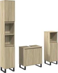 vidaXL Set mobilier de baie, 3 piese, stejar sonoma, lemn prelucrat