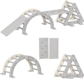 AIYAPLAY 8-în-1 Triunghi de cățărat pentru copii, arc de cățărat, rampă dublă pentru urcat &amp; alunecat, 279 x 80 x 69 cm, gri | Aosom Romania