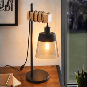 BRILAGI - Lampă de masă WOOD GLASS 1xE27/40W/230V maro/negru/bej fumuriu