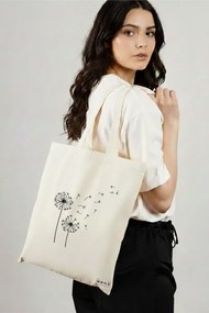 Sacosa de Panza pentru Cumparaturi, Geanta Tote, model Papadie Minimalisa, 38x34.5 cm, Alba, BEKZ®