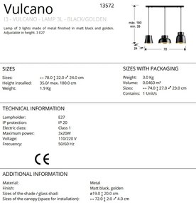 Lustra cu 3 pendule din metal negru cu auriu Vulcano