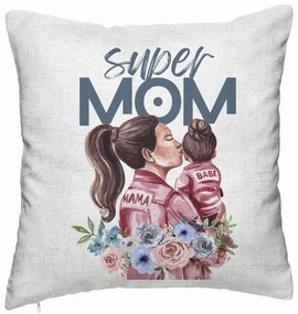 Perna Decorativa, Model Super MOM Babe, 40x40 cm, Alb Murdar, Husa Detasabila, Burduf