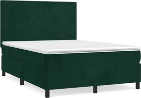 vidaXL Pat box spring cu saltea, verde închis, 140x200 cm, catifea