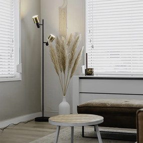 Lampă de podea inteligentă neagră cu auriu inclusiv 2 Wifi A60 - Stijn