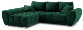 Colțar extensibil cu tapițerie de catifea și șezlong pe partea stângă Windsor &amp; Co Sofas Nuage, verde smarald