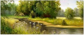 Tablou - Râu lângă pădure, pictură în ulei (120x50 cm)