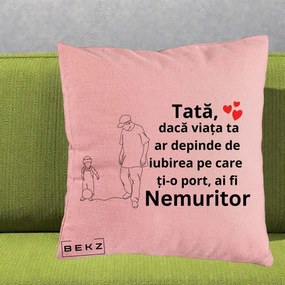 Cadou pentru Tata - Perna Personalizata Tata Nemuritor Joaca cu Mingea, 40x40 cm, Roz, Husa Detasabila, Perna Inclusa, BEKZ®