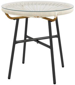 Outsunny Masă de cafea rotundă de grădină din rășină imitație rotin metal și blat sticlă temperată Ø 50 x 50 cm crem | Aosom Romania