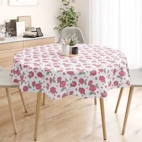 Goldea față de masă decorativă loneta - flori de hortensie roz - rotundă Ø 110 cm