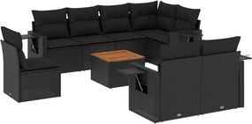 vidaXL Set mobilier de grădină cu perne, 9 piese, negru, poliratan