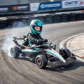 AIYAPLAY Mașină Electrică Pentru Copii Mercedes-AMG PETRONAS F1, 12V, Telecomandă, PP, Plastic, 123x66x39 cm, Negru | Aosom Romania