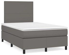vidaXL Pat box spring cu saltea, gri, 120x190 cm, piele ecologică