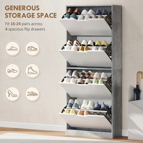 HOMCOM Scarpieră Economisitoare de Spațiu Modernă cu 4 Ante pentru 16 Perechi de Pantofi, 62.5x26x156 cm, Gri Ciment | Aosom Romania