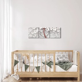 Tablou - Imaginea copacului alb cu flori albe, rosegold (cu ceas) (90x30 cm)
