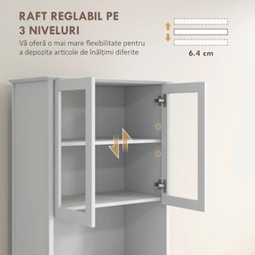 HOMCOM Bufet cu Cabină, Dulap de Bucătărie Independent cu Uși de Sticlă, 3 Sertare și Raft Reglabil, 68x38x172 cm, Alb | Aosom Romania