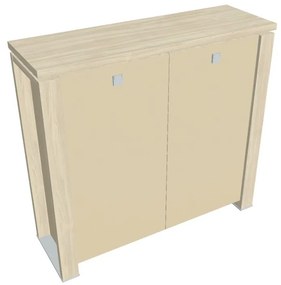 Dulap mediu Verno+ S 140 x 46 x 130 cm, uși de sticlă, salcâm / vanilie