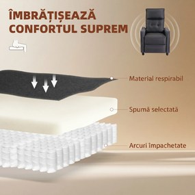 HOMCOM Fotoliu cu Masaj Reclinabil Manual, Țesătură Tip In, cu Telecomandă, Gri Închis | Aosom Romania