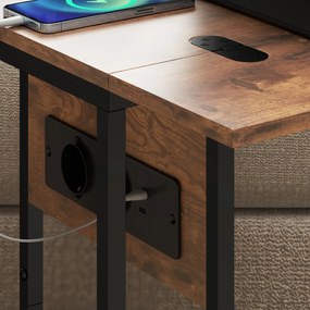 HOMCOM Măsuță de cafea în formă de C, extensibilă, cu 2 stații de încărcare, lemn și metal, 39x29x57 cm, negru și maro | Aosom Romania