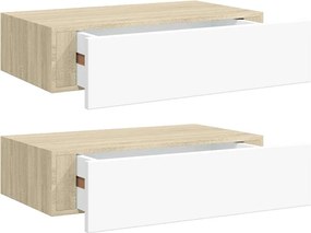 vidaXL Dulapuri de perete cu sertar 2 buc stejar/alb 40x23,5x10 cm MDF