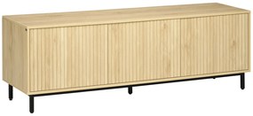 HOMCOM Mobilier banc TV, banc TV până la 65 de inci, 3 dulapuri, 2 orificii pentru cabluri, cu rafturi reglabile - dim. 150L x 40D x 51H cm | Aosom Romania