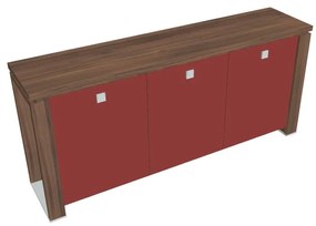 Dulap mic Verno+ 200 x 46 x 90 cm, uși de sticlă, nuc / roșu