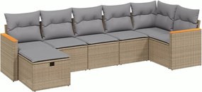 vidaXL Set canapele de grădină, 7 piese, cu perne, bej, poliratan
