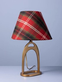 Lampă de masă din lână multicoloră, cu structură din metal auriu, abajur în carouri, finisaj vintage, 29×15×9,5 cm, „Stirrup"